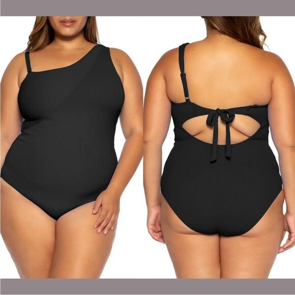 Becca Etc Ribbed Fine Line One-Shoulder One-Piece Swimsuit Size 2X - Picture 1 of 8